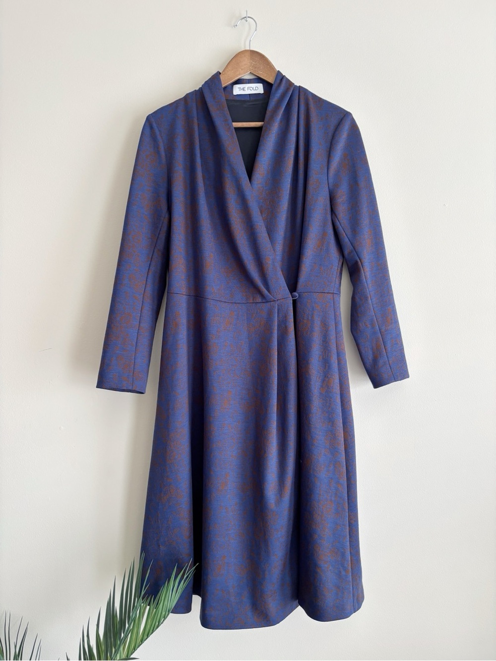 The Fold Blue Printed Wool Blend Midi Wrap Dress Sz US 10